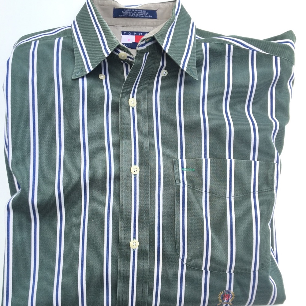 Vintage Tommy Hilfiger Vertical Stripe Green Shirt